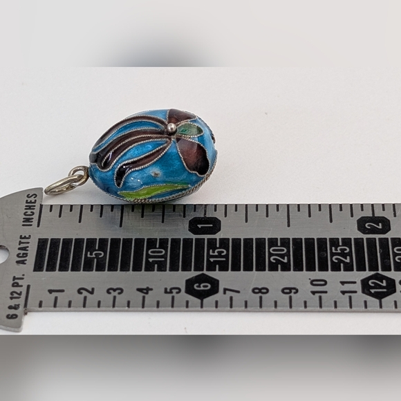 Vintage 20mm Sterling Silver Chinese Cloisonne Orchid Flower Egg Charm Pendant